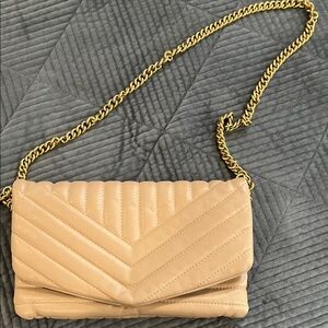 Chic Beige Quilted Crossbody Bag with Chain Strap